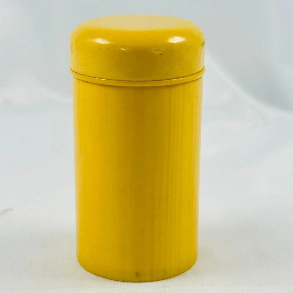 Rare Vintage DuPont Ivory Pyralin Celluloid Talcum Powder Shaker Yellow Art Deco